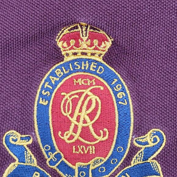 Ralph-Lauren Polo Shirt Large 23x28 Burgundy Blue Crest Logo - Picture 10 of 12